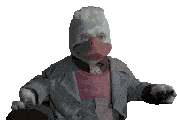 a duck in a suit is holding a remote control