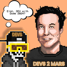 a pixel art drawing of elon musk with a devs hat