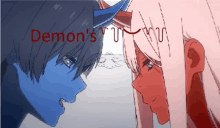 a drawing of a boy and a girl with the words demon 's written above them