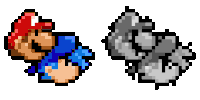 a pixel art of mario next to a pixel art of a rock