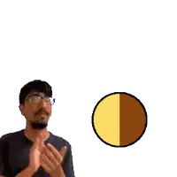 a man wearing glasses is clapping in front of a sign that says golden ratio + slammy goldslam