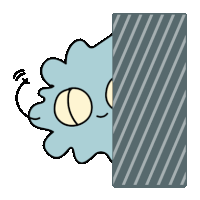 a cartoon drawing of a monster peeking out from behind a striped wall