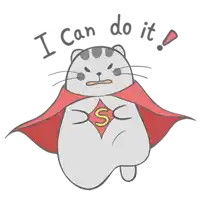 a cartoon cat with a red cape and the words i can do it