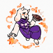 a cartoon drawing of a goat holding a pie