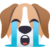 a brown and white dog is crying with tears running down its face