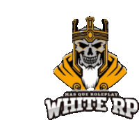 a logo for white rp has a skull with a crown on his head