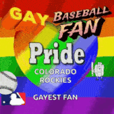 a rainbow heart with the words gay baseball fan pride on it