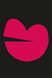 a pink heart with a black background has a slice cut out of it