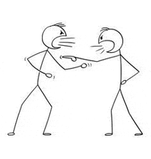 a stick figure drawing of two men fighting each other with their hands .