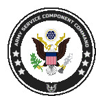 the army service component command logo is shown on a white background .