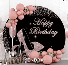 a sign that says " happy birthday kendra " on it