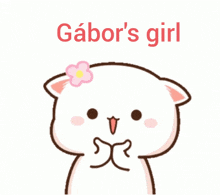 a cartoon cat with a flower in its hair and the words gabor 's girl above it