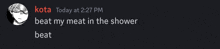 a screenshot of a discord conversation between kota and beat my meat in the shower