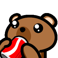 a cartoon bear is holding a red and white can of soda