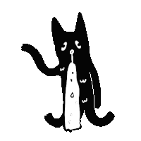 a black and white drawing of a cat holding a toothbrush in its mouth .