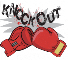 a pair of red boxing gloves with the word knockout written in black