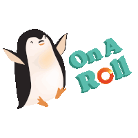 a penguin with the words on a roll behind it