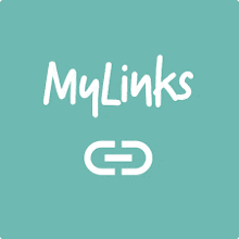 a blue background with the words mylinks and a g on it