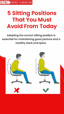 a poster that says 5 sitting positions that you must avoid from today on it