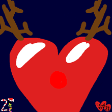 a drawing of a red heart with antlers and a sign that says merry christmas