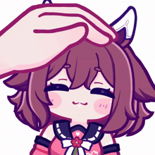a person petting a cartoon character 's head with a flower in her hair