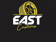 a logo for east customs with a yellow tire