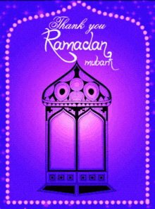 a purple lantern with the words thank you ramadan mubarak