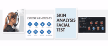 an advertisement for skin analysis facial test shows a woman getting a facial scan