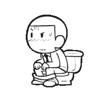 a black and white drawing of a man sitting on a toilet with an angry look on his face .