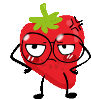 a cartoon strawberry with glasses and arms and legs