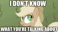 a picture of a pony with the words i don t know what you 're talking about