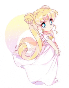 a chibi drawing of sailor moon in a white dress