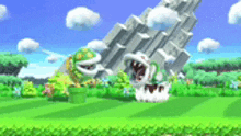 a video game scene with a piranha plant and a giant piranha plant .