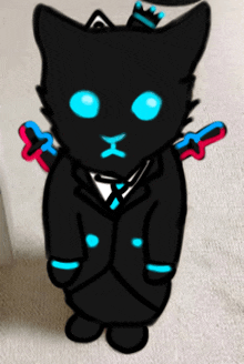 a drawing of a black cat wearing a tuxedo and tie