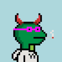 a pixel art drawing of a monster wearing pink glasses and smoking a cigarette