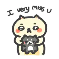 a cartoon of a cat holding a stuffed animal with the words i very miss u above it