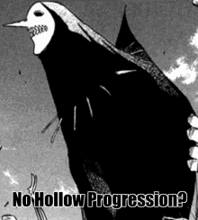 a black and white drawing of a bird with the words no hollow progression