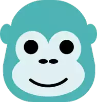 a blue monkey with black eyes and a smile