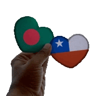 a hand is holding two heart shaped flags one of which has a star on it