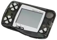 a black wonder swan video game with white buttons on it