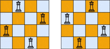 a chess board with a king and a queen on each square