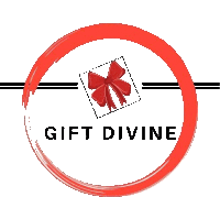 a logo for gift divine with a red bow in the middle