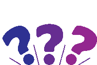 a blue and purple question mark with a diagonal line