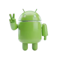 a green android giving a peace sign and holding an ice cream cone