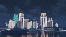 a computer generated image of a city skyline at night with a boat in the foreground that says " home "