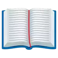 a blue and white book with a red ribbon