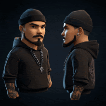 a 3d model of a man with a beard wearing a black hoodie and beanie