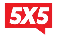 a red speech bubble with the number 5x5 in white letters