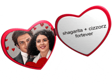 a picture of a man and a woman in a heart shaped frame with the words shagarita + cizzorz forever