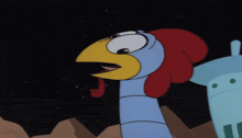 a cartoon chicken with a very long neck